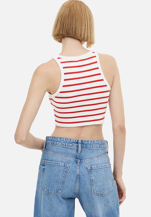 H&M - Cropped vest top - white& red striped