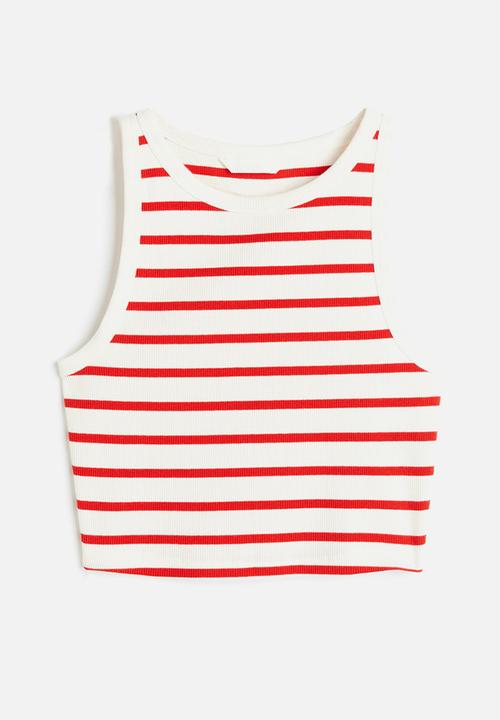 H&M - Cropped vest top - white& red striped