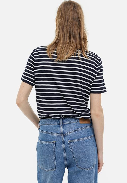 H&M - Modal-blend T-shirt - navy blue white striped 