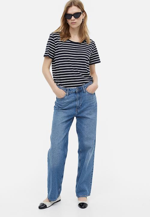 H&M - Modal-blend T-shirt - navy blue white striped 