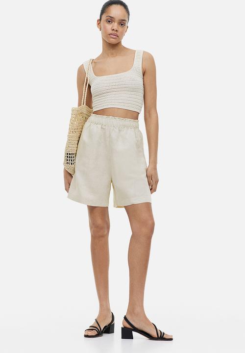 H&M - Linen-blend pull-on shorts - light beige