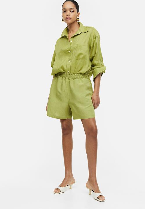 H&M - Linen-blend pull-on shorts - green