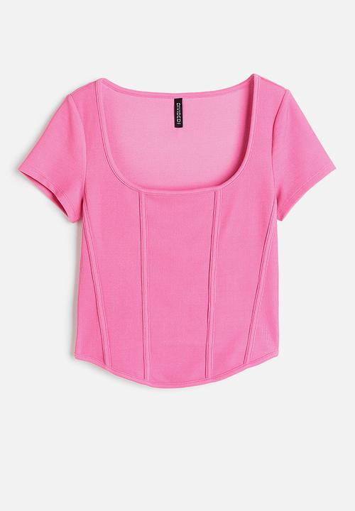 H&M - Corset-style ribbed top - pink