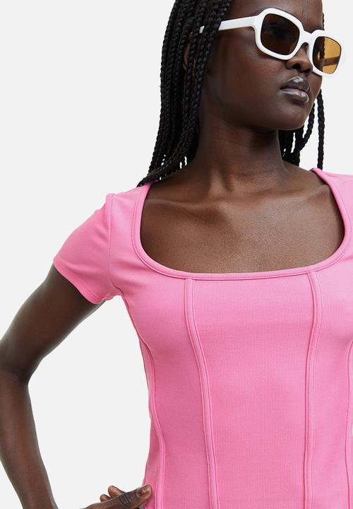 H&M - Corset-style ribbed top - pink