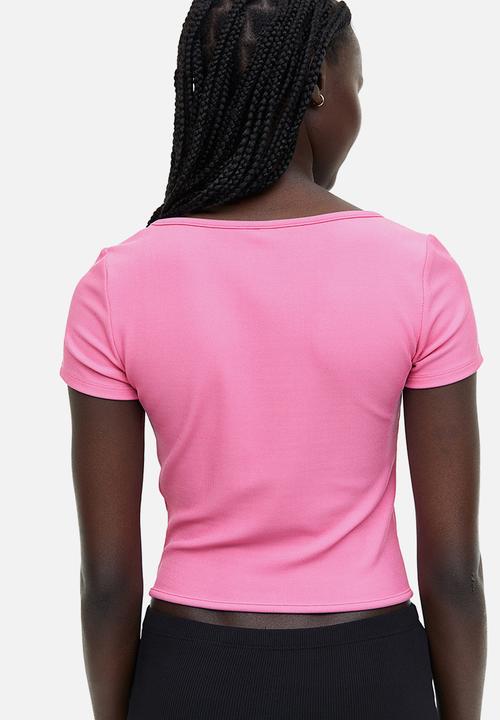 H&M - Corset-style ribbed top - pink