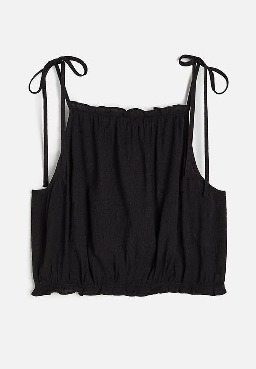 H&M - Tie-strap frill-trimmed top - black