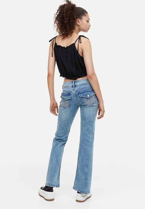 H&M - Tie-strap frill-trimmed top - black