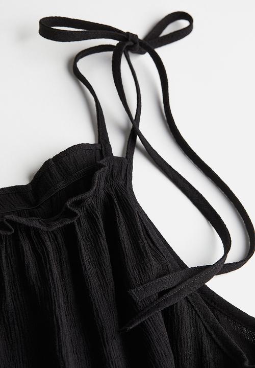 H&M - Tie-strap frill-trimmed top - black