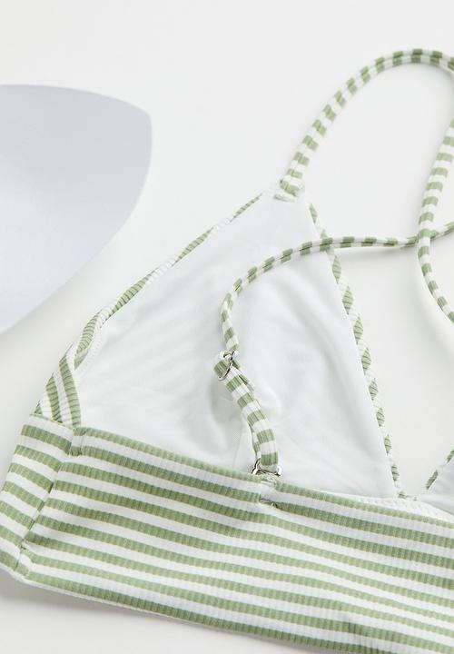 H&M - Padded bikini top - light green & white striped