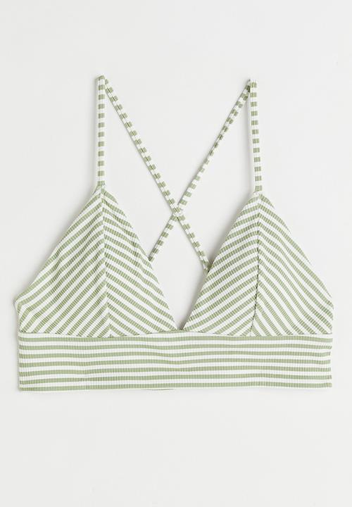 H&M - Padded bikini top - light green & white striped