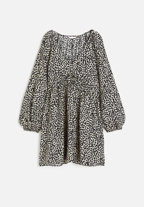 H&M - A-line dress - cream black patterned