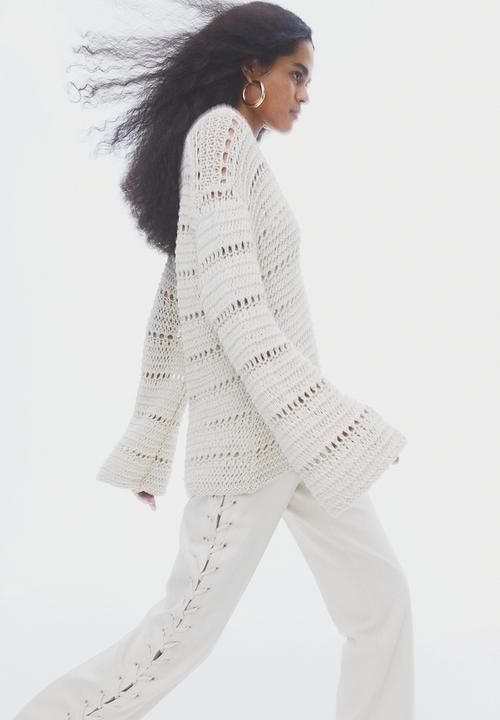 H&M - Oversized hole-knit jumper - light beige 