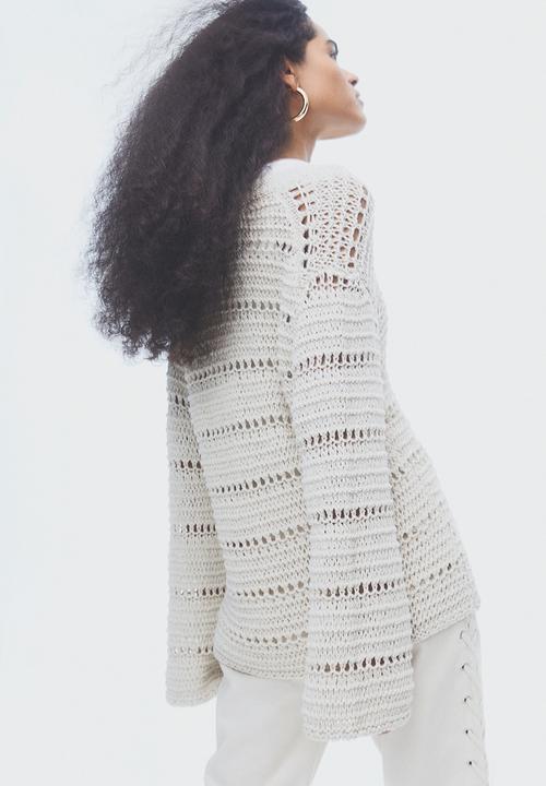 H&M - Oversized hole-knit jumper - light beige 