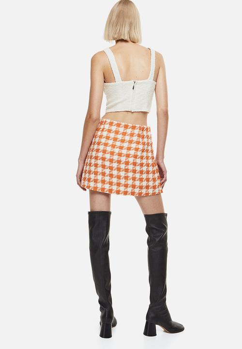 H&M - Mini skirt - orange dogtooth-patterned