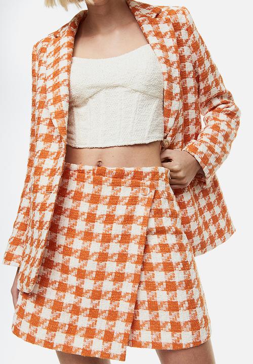 H&M - Mini skirt - orange dogtooth-patterned