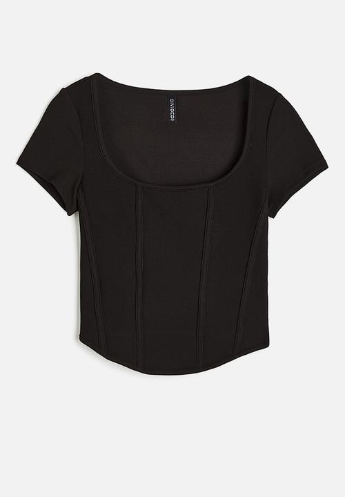 H&M - Corset-style ribbed top - black