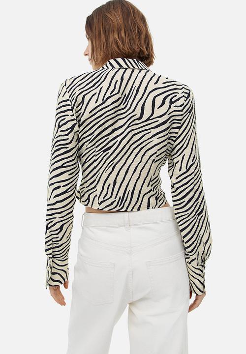 H&M - Cropped wrapover blouse - light beige zebra print