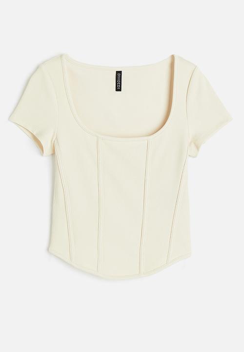 H&M - Corset-style ribbed top - light beige