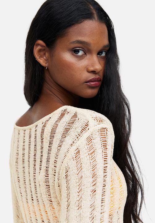 H&M - Textured-knit dress - light beige