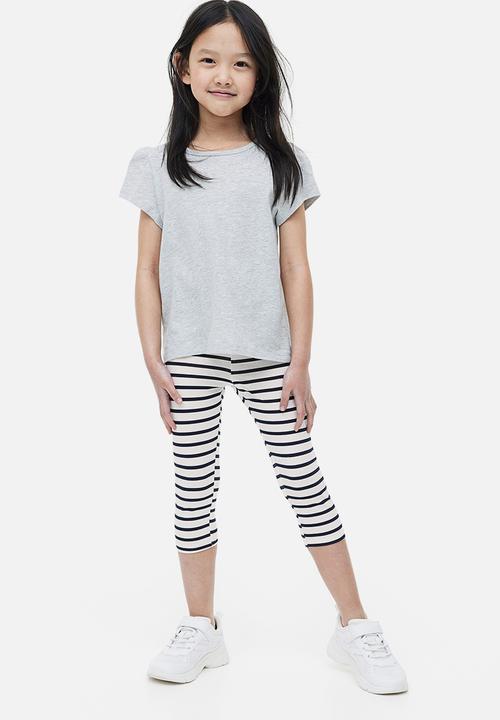 H&M - 3-Pack cotton leggings - navy blue striped