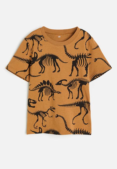 H&M - Cotton T-shirt - brown dinosaur skeletons