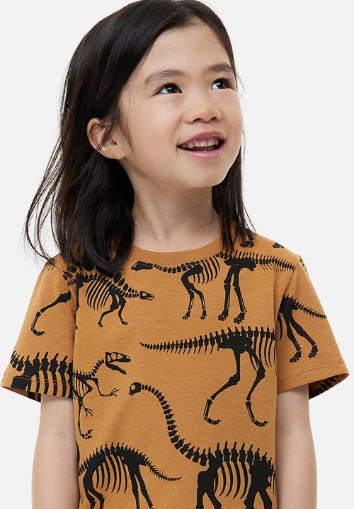 H&M - Cotton T-shirt - brown dinosaur skeletons