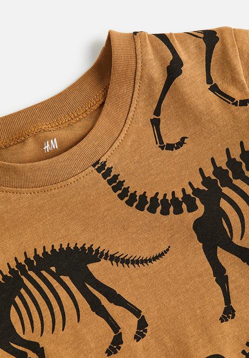 H&M - Cotton T-shirt - brown dinosaur skeletons
