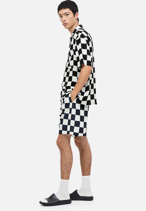 H&M - Relaxed fit resort shirt - black / white checked 