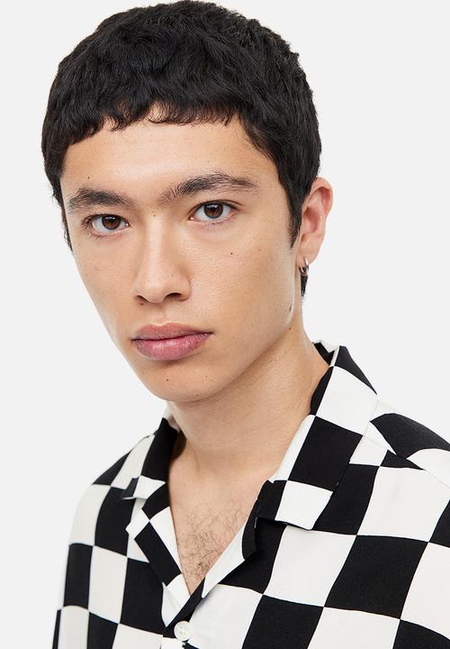 H&M - Relaxed fit resort shirt - black / white checked 