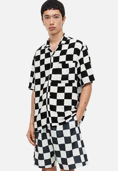 H&M - Relaxed fit resort shirt - black / white checked 