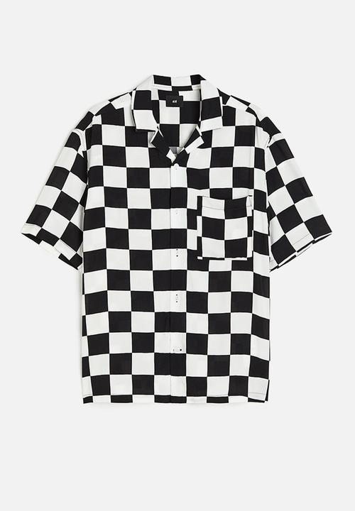 H&M - Relaxed fit resort shirt - black / white checked 