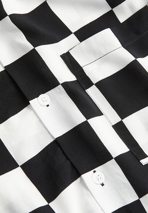 H&M - Relaxed fit resort shirt - black / white checked 