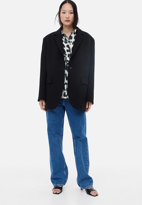 H&M - Pointed-collar shirt - cream & leopard print