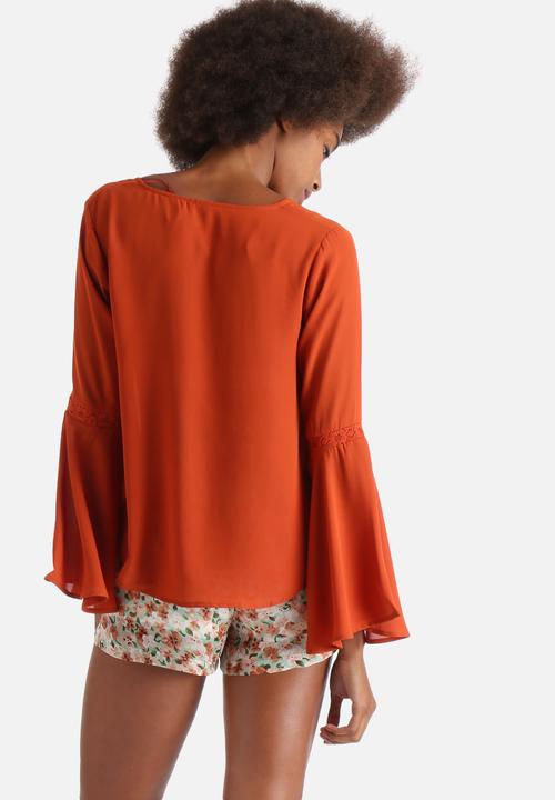 Influence. - Flared Sleeve Tie Front Top