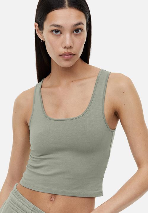 H&M - Cropped vest top - sage green