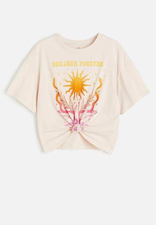 H&M - Tie-hem T-shirt - light beige sunburst 