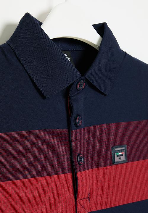 SOVIET - Boys y/dye stripe golfer - navy