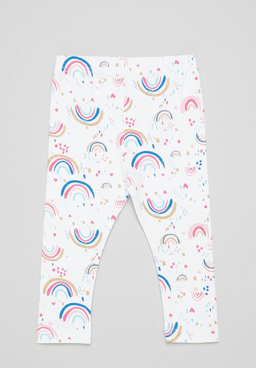 MINOTI - Girls white rainbows basic legging - white aop