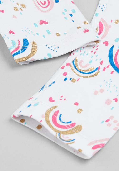 MINOTI - Girls white rainbows basic legging - white aop