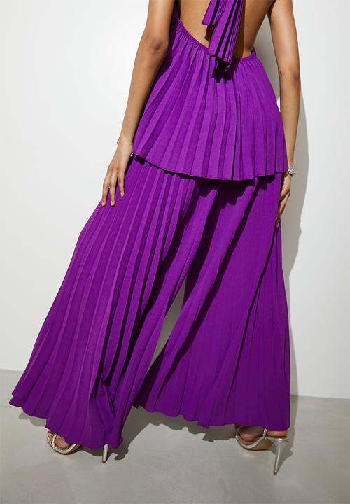 VELVET - Pleated palazzo pant - purple