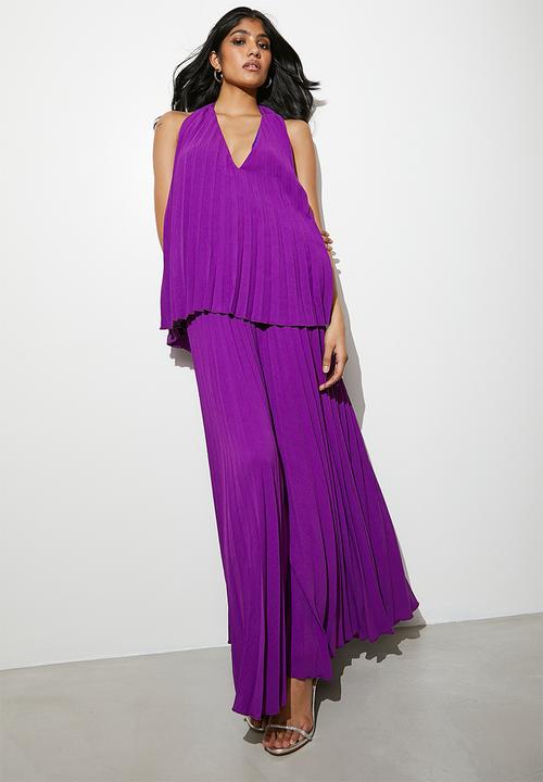 VELVET - Pleated palazzo pant - purple