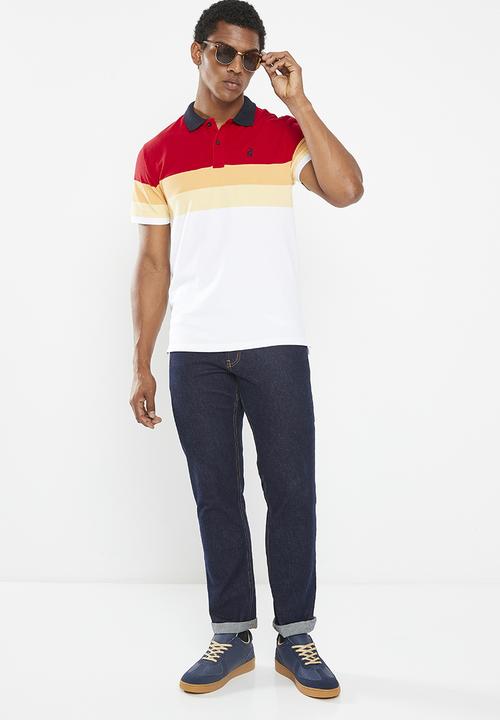 POLO - Mens bold stripe short sleeve gollfer - dark red 
