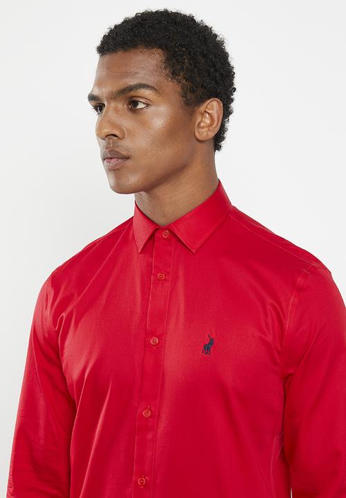 POLO - Mens greig long sleeve shirt - red