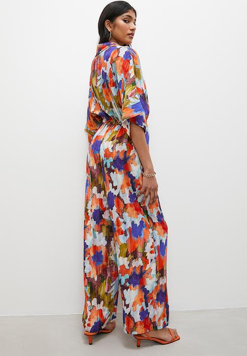 Superbalist - Relaxed printed short sleeve jumpsuit - abstract colour smudge1