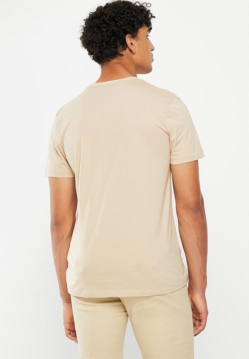 urban° - Mens urban core large run stitch embrodiery tee - oxford tan