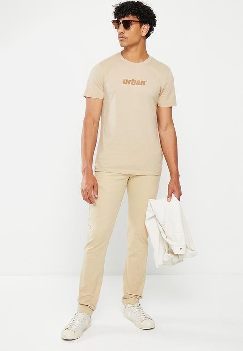urban° - Mens urban core large run stitch embrodiery tee - oxford tan
