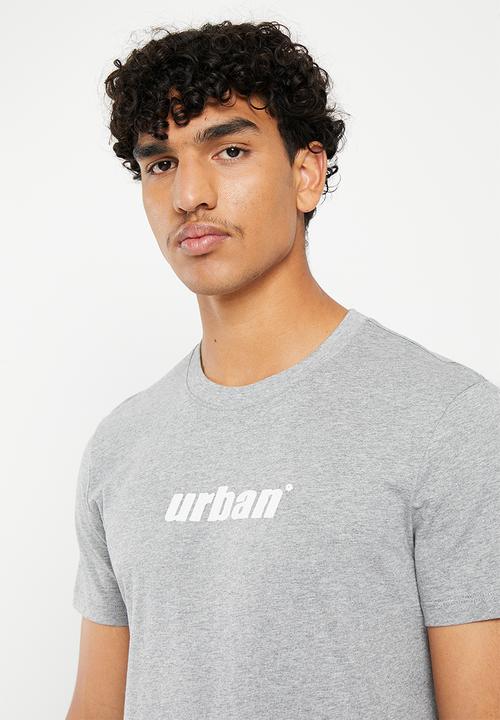 urban° - Mens Urban Core Large run stitch embrodiery Tee - SS - Grey Melange