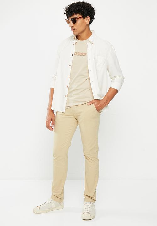 urban° - Mens Urban core 5 pkt enzyme wash chino Pants - White Asparagus