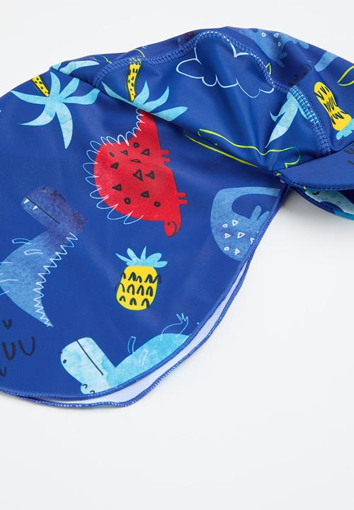 MINOTI - Boys 2 pack blue dino aop rash suit & hat set - blue 