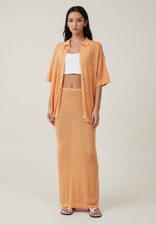 Cotton On - Pointelle knit shirt - sunray orange